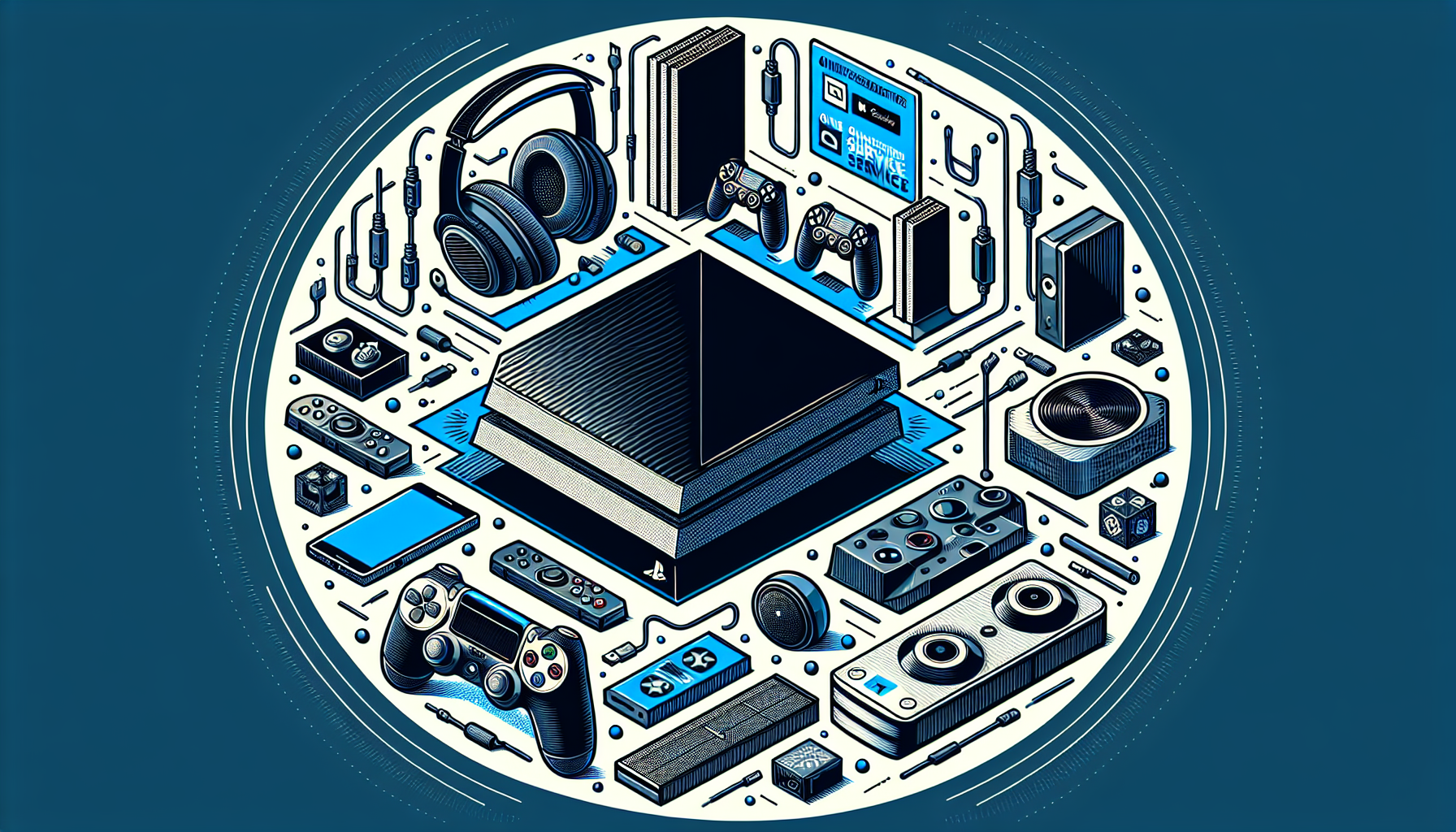 **DALL-E Prompt:** Create an image of a PS4 console surrounded by various key accessories and memberships. Include items like extra controllers, a gaming headset, and an external hard drive. Additionally, incorporate visual elements that represent subscription services like PlayStation Plus, such as a digital membership card or online service icon. Present the items in an organized, almost catalog-like manner, with emphasis on a cohesive arrangement that highlights the additional costs associated with owning a PS4.