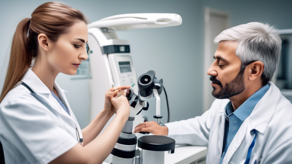 Create an image that shows a driver undergoing a comprehensive physical examination at a modern clinic. In the scene, include a healthcare professional conducting a vision test while another part of the clinic shows equipment for hearing and cardiovascular health checks. The setting should be clean, organized, and professional, highlighting the importance of these essential health evaluations for driver certification and overall well-being. Ensure the image conveys a sense of thoroughness and safety, emphasizing the benefits of regular physical exams for drivers.