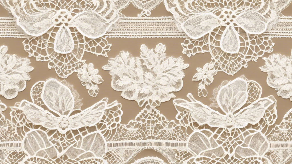 Create an image that highlights the artistry of lacework through various creative projects. Illustrate a diverse range of items showcasing intricate lace patterns, including a delicate bridal gown adorned with lace, an elegant haute couture dress featuring lace embellishments, beautifully crafted lace tablecloths and curtains for home décor, and DIY lace projects like hand-stitched decorative items. Capture the blend of traditional and modern techniques in lacework, emphasizing both detailed craftsmanship and innovative designs in a harmonious composition.