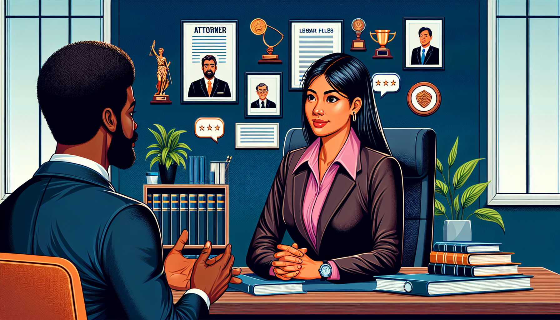 Visualize a highly detailed lawyer