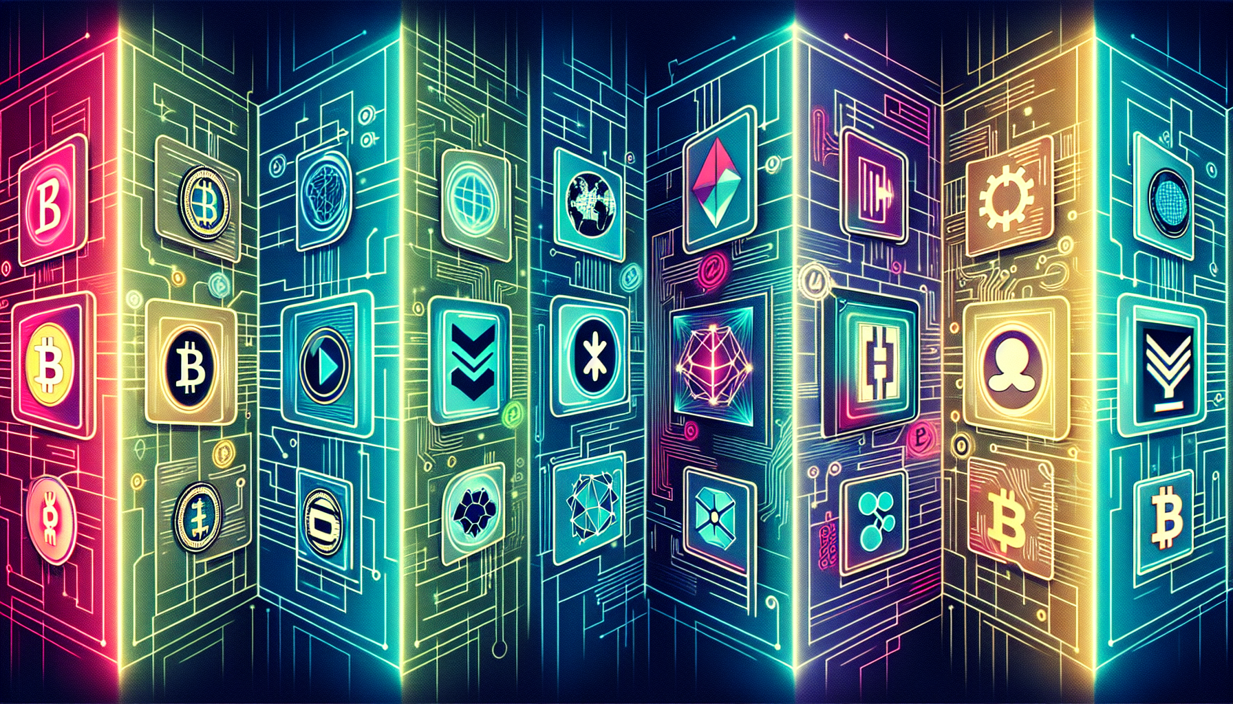 Prompt for DALL-E:

Create an image depicting a modern digital marketplace with a split-screen comparison of the leading cryptocurrency exchanges in 2023: Coinbase, Binance, Kraken, Gemini, and eToro. Each section of the split screen should highlight the unique features and benefits of these exchanges with their logos prominently displayed. The background can include futuristic graphics involving blockchain technology, digital currencies, and vibrant color schemes to convey innovation and technology.