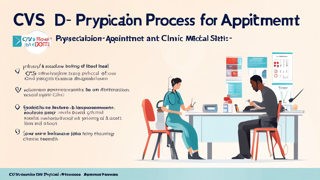 Create an image depicting the preparation process for a CVS DOT physical appointment. Include a checklist of documents and medical history information to bring, along with visual elements showing a clean, professional clinic setting. Illustrate a step-by-step breakdown of the examination process, including vision test, blood pressure measurement, and overall health assessment. Show a calm, confident individual ready for their DOT physical to ensure a smooth experience.
