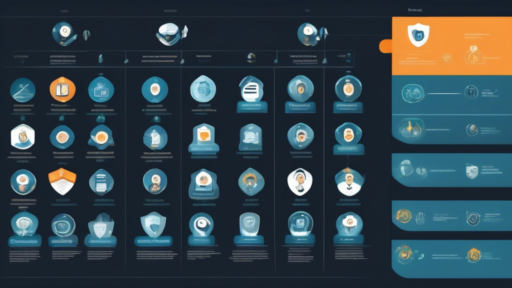 Create an image that depicts a detailed comparison chart for VPN services. The chart should have multiple columns indicating various criteria such as security features, user-friendliness, privacy policies, and customer service. Include illustrative icons like shields for security, user profiles for user-friendliness, locks for privacy, and headsets for customer service. The background should feature a sleek, professional design with a subtle tech-oriented theme. The goal is to visually present the essential criteria for selecting the best VPN.