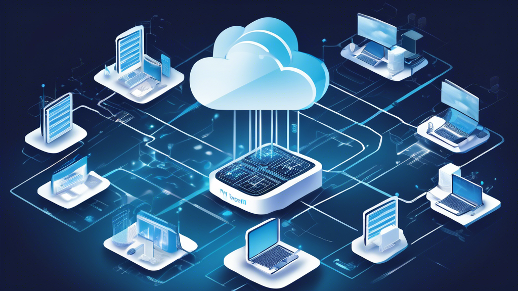 Prompt: An image showcasing the modern digital infrastructure supported by cloud services, highlighting their influence on both businesses and individuals. The image should depict a dynamic and scalable cloud environment with interconnected servers and data centers. Include visual elements that represent flexibility and various real-world applications of cloud services, such as virtual meetings, online storage, and cloud-based software tools. The scene should be futuristic and technologically advanced, illustrating the integral role of cloud services in today