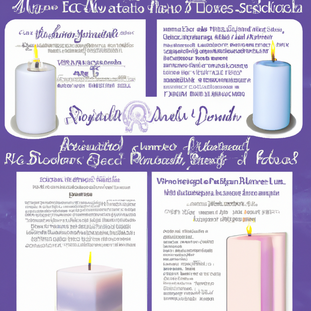 Create an image of a cozy, well-lit room adorned with several lit aromatherapy candles. The candles should be placed on different surfaces, such as a coffee table and a bookshelf, emitting gentle, soothing light. Each candle is labeled with its essential oil (e.g., lavender, eucalyptus, peppermint). The room should feel inviting and serene, with subtle motifs indicating well-being, such as soft-textured blankets, a comfortable armchair, and indoor plants. There should be light visual cues representing the physical health benefits, like a book titled Headache Relief and a subtle overlay of healthy respiratory icons floating gently in the background.