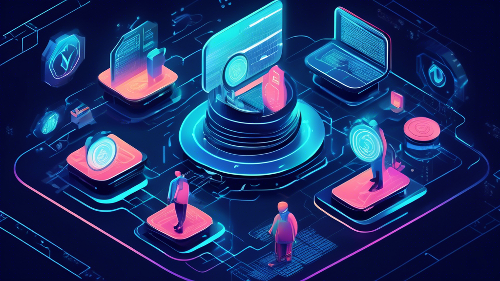 Prompt for an image:

An illustration of a futuristic cryptocurrency exchange platform with high-tech security features. The central focus is on various digital security protocols such as multi-layer encryption, two-factor authentication (2FA), and secure data storage. Surrounding the platform, visual elements like padlocks, shields, and encrypted codes represent the heightened security measures. Overlaying the image, a subtle watermark reads 