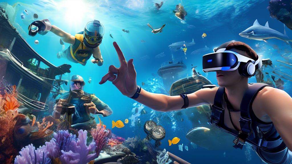 **DALL-E Prompt:**

Create a vibrant and dynamic image showcasing the top games and experiences in PlayStation VR Worlds. Highlight popular titles such as Ocean Descent with its underwater adventure featuring marine life and London Heist with action-packed scenes of gritty urban crime. Illustrate the unique gameplay mechanics like immersive storytelling and realistic interactions. Include user ratings or reviews subtly in the background to emphasize the positive reception. The image should evoke excitement and curiosity, drawing viewers into the thrilling worlds of PlayStation VR gaming.
