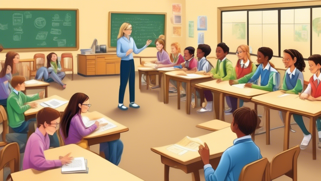 Create an image showcasing a lively classroom scene where students and a teacher are actively using the Oxford Picture Dictionary. The students are engaged in various activities such as group discussions, individual study, and interactive exercises, all incorporating the dictionary. Visualize innovative study tips posted around the room, such as flashcards, vocabulary games, and visual aids. The atmosphere should be dynamic and collaborative, highlighting the effective and practical use of the Oxford Picture Dictionary in enhancing language learning.