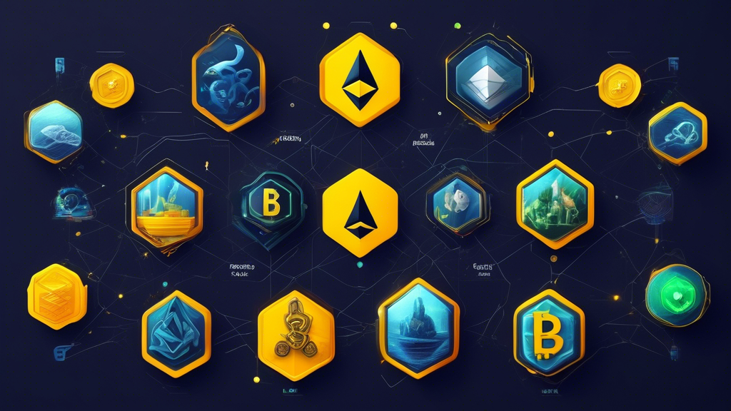 Prompt: Create an image showcasing the top alternatives to Coinbase in 2023. The image should feature logos and icons of Binance, Kraken, Gemini, eToro, and Bitstamp. Each exchange should be represented with distinct graphics illustrating their key features: Binance for transaction volume and versatility, Kraken for security and advanced trading options, Gemini for ease of use and regulation compliance, eToro for social integration and learning tools, and Bitstamp for its long-standing reliability. The background should have a modern, tech-savvy feel, possibly with cryptocurrency graphics and charts to emphasize the trading aspect.