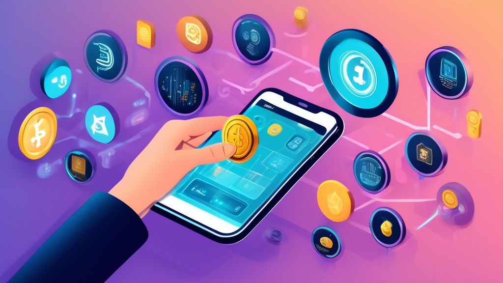 An image showcasing the key features of the best crypto platform: a secure digital vault representing strong security measures, a hand interacting with a user-friendly interface on a smartphone for user experience, a magnifying glass highlighting low transaction fees on a trading screen, and a variety of different cryptocurrency icons representing diverse cryptocurrency offerings. The background should incorporate imagery of digital networks and blockchain technology to highlight the overall theme of cryptocurrency trading.