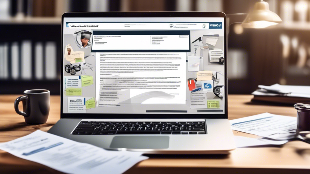 Create an image that illustrates the process of choosing the best motorcycle injury lawyer. The scene should show a person sitting at a desk with a laptop, surrounded by documents, checklists, and notes. The laptop screen should display a webpage featuring profiles of lawyers, client testimonials, and experience ratings. Nearby, a bulletin board displays a checklist of key factors such as Experience, Track Record, and Client Testimonials. The background should include legal books, motorcycle helmets, and other elements that convey the context of motorcycle injury law. The overall atmosphere should be focused and determined, representing the thorough research needed to find the best fit.