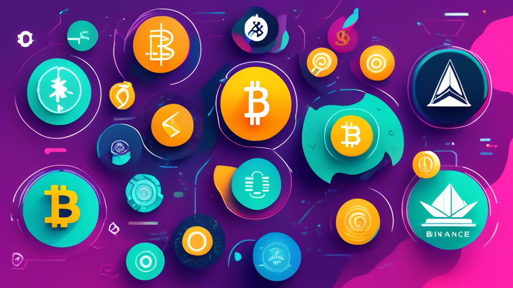 Create a digital illustration showcasing the best cryptocurrency management apps as alternatives to Coinbase. Highlight Binance, Kraken, Bitstamp, and eToro with their logos and a comparative layout. Emphasize their unique features, pros, and cons in a visually engaging way, resembling an informational infographic.