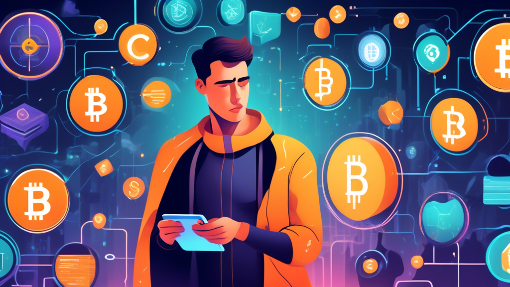 A digital illustration showing a user evaluating different cryptocurrency management apps similar to Coinbase. The scene should focus on key factors such as security (depicted with shields or locks), ease of use (highlighting user-friendly interfaces), fees and commissions (illustrated with money symbols and charts), and diversity of supported cryptocurrencies (showing various crypto logos). The background could feature a futuristic, tech-savvy setting to emphasize the advanced nature of these apps.