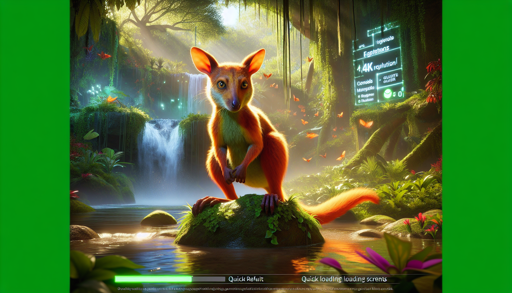 A highly detailed and vibrant image showcasing Crash Bandicoot on the PS5. The scene includes the iconic character Crash in a lush, jungle environment with ultra-high-definition graphics that highlight 4K resolution and ray tracing effects. The lighting is dynamic, reflecting off water and leaves for a more lifelike experience. Illustrate Crash using new gameplay mechanics with the DualSense controller, emphasizing adaptive triggers and haptic feedback. Include visual elements like fast loading screens and additional in-game content to showcase the enhanced gaming features and new opportunities for player immersion on the PS5.