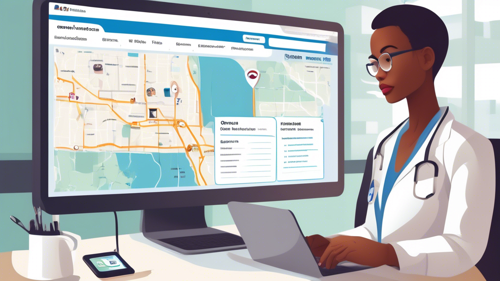/Prompt: Create an image showing a person using various online resources to locate a Physical Examination for a Driver License near them. The scene should include a laptop with a search engine open, a smartphone displaying a map with nearby clinics, and a list of top recommended providers displayed on the screen. In the background, include elements like a DMV office sign and a calendar with appointment dates circled. The setting should be a modern, tidy home workspace with a relaxed atmosphere./