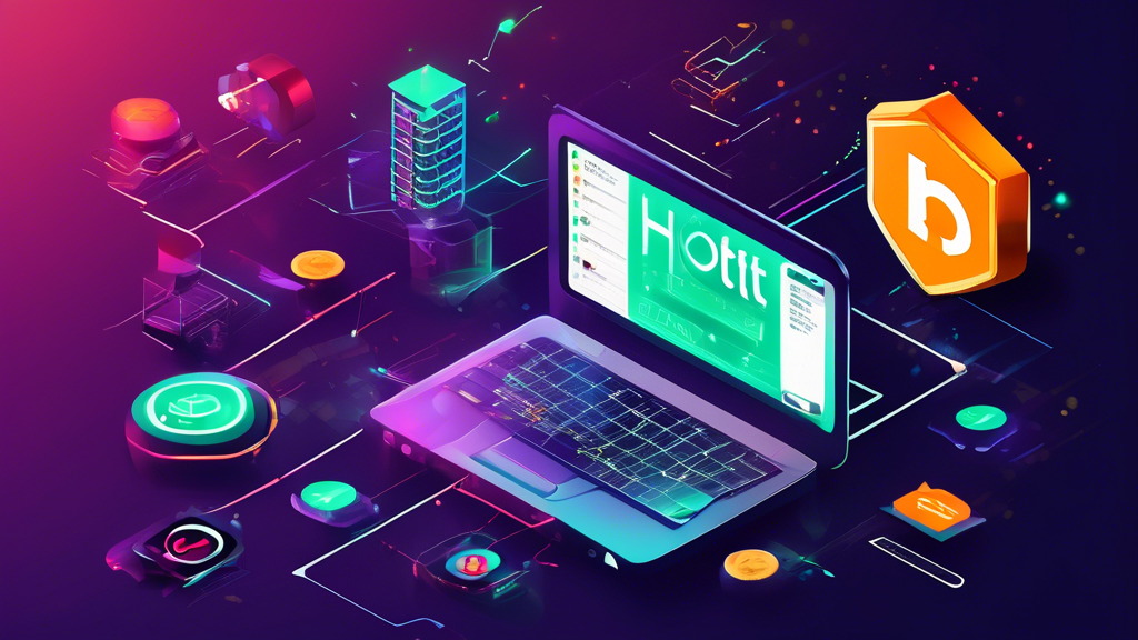 Create an image showcasing the main features of Hotbit Exchange. Include a diverse array of cryptocurrencies, advanced trading tools like charts and indicators, and elements symbolizing security such as shields or locks. The image should be vibrant and modern, emphasizing technological advancement and security within the crypto trading platform. Keywords: Hotbit Exchange, cryptocurrency variety, advanced trading tools, security features.