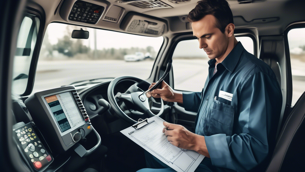 Generate an image of a commercial driver in a tranquil, well-organized room, enthusiastically going through a checklist of health tips and documentation. Illustrate common health-related items like a blood pressure monitor, vision test chart, and prescription medication, emphasizing the importance of preparation. The driver should appear confident and well-prepared, embodying the idea of a hassle-free DOT Physical Examination.