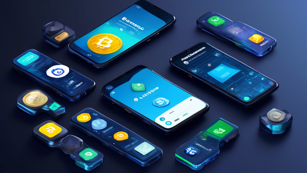 Create a digital illustration titled Comparativa de las Mejores Plataformas de Criptomonedas en 2023. The center of the image features three distinct smartphones, each displaying the user interface of a different crypto platform: Binance, Coinbase, and eToro. Each phone