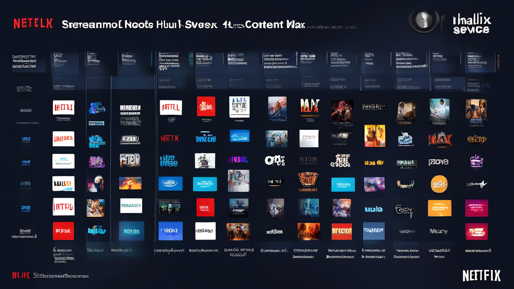 Create an image that shows a detailed comparison chart featuring the top 5 streaming TV services: Netflix, Amazon Prime Video, Disney+, Hulu, and HBO Max. The chart should include columns for Inhalte (Content), Preis (Price), and Besonderheiten (Special Features). Each service should be represented with its unique logo, color scheme, and a few key highlights to visually differentiate them. Additionally, incorporate a family sitting on a couch with various devices like a TV, laptop, and tablet open to different streaming platforms to signify versatility and available choices.