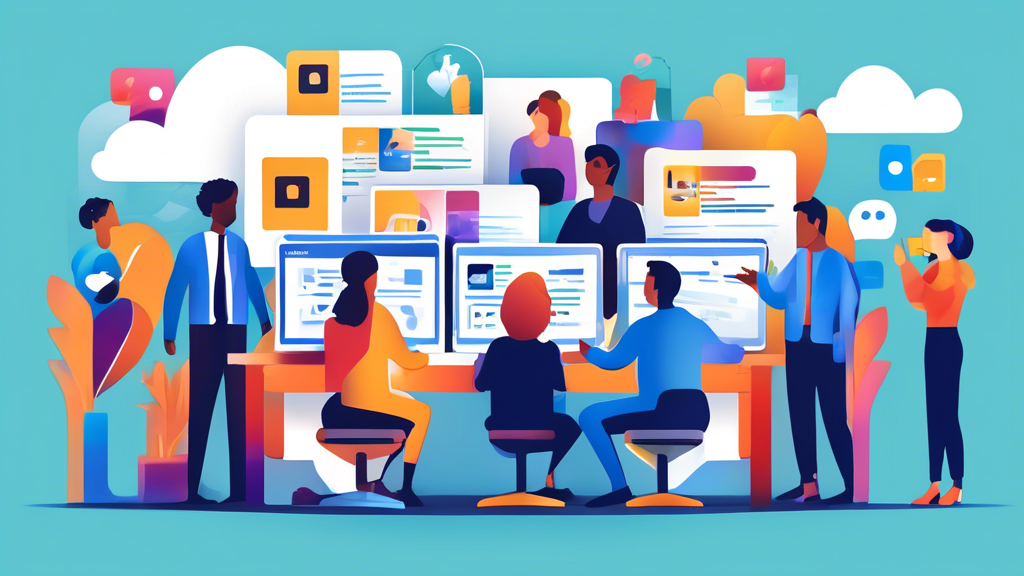 Create an image that depicts a group of professionals collaborating in real-time using the Dropbox Free service. The scene should show users sharing files and working together on shared documents through their laptops and mobile devices. Include icons or logos that represent popular integrations such as Slack, Zoom, or Google Drive to illustrate the enhanced productivity and seamless workflow.