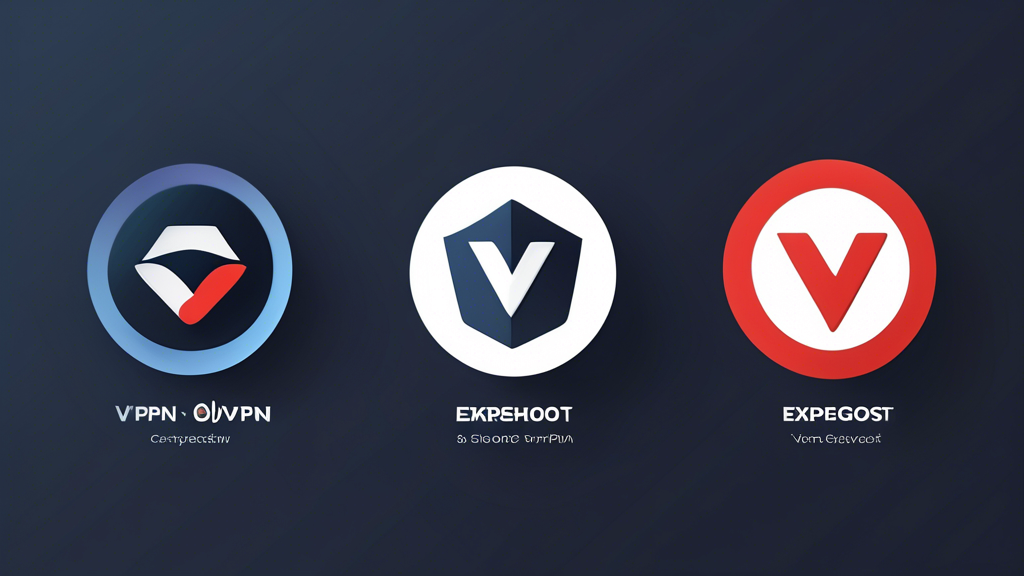 Create an image showing three VPN logos, ExpressVPN, NordVPN, and CyberGhost, side by side in a sleek and modern design. Each logo should be accompanied by key features highlighted: for ExpressVPN, emphasize High Speed and Security; for NordVPN, highlight Extensive Server Network and Strong Encryption; and for CyberGhost, focus on User-Friendly Interface and Gaming Mode. The background should display a vibrant gaming setup with multiple screens and gaming accessories to indicate a high-quality gaming experience.