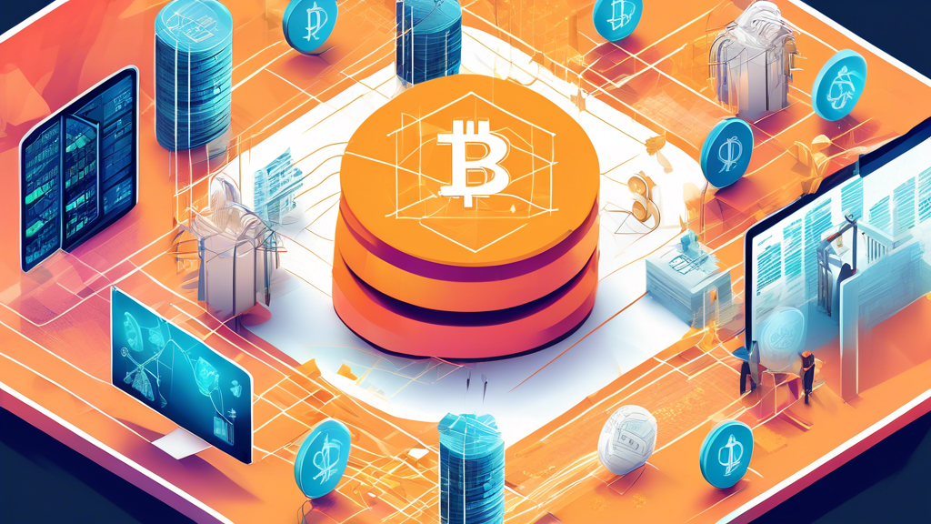 Create an illustration depicting the intersection of cryptocurrency and finance, highlighting future trends. Show challenges like regulatory hurdles symbolized by a fence, crypto volatility represented by fluctuating graphs, and cybersecurity concerns depicted as shields and locks. Also, include emerging trends such as Decentralized Finance (DeFi) symbolized by interlinked decentralized nodes and Central Bank Digital Currencies (CBDCs) illustrated by digital coins with a national emblem. The overall scene should blend a futuristic financial landscape with digital elements, reinforcing the theme of crypto and finance