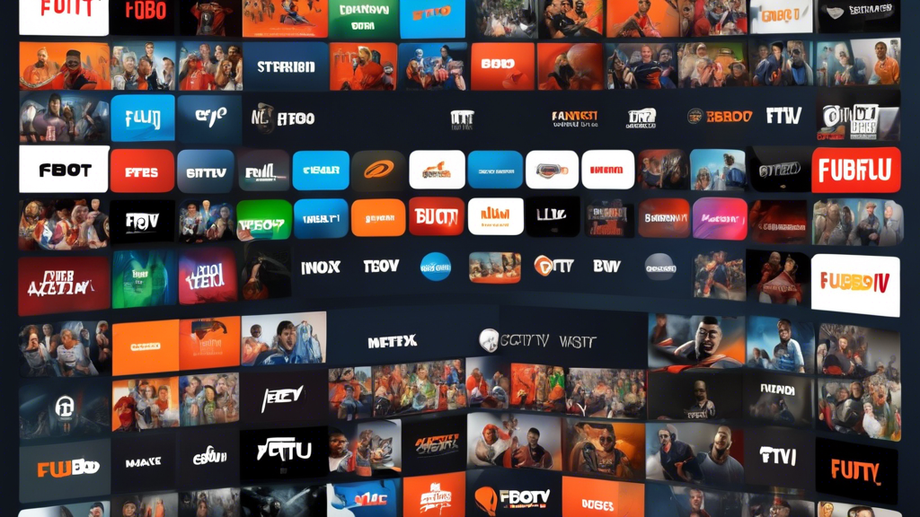 Create an image comparing the main features and advantages of fuboTV with other streaming services like Netflix, Hulu, and Sling TV. Show a split screen with each service