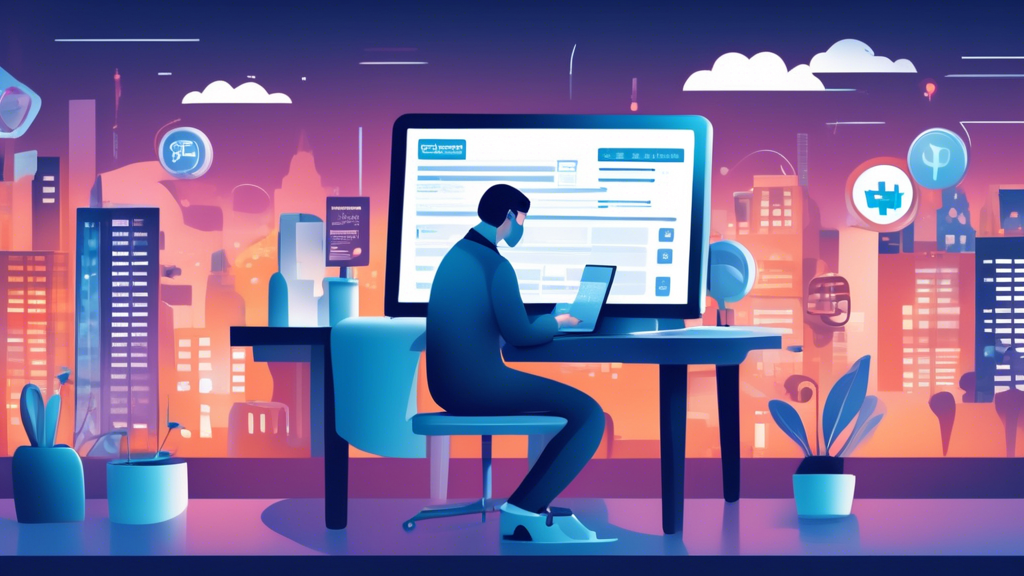 A detailed illustration of a person sitting at a computer, typing commercial medical exam near me into a search engine. The scene should include various pop-up results showing local clinics with ratings and reviews, along with icons symbolizing telemedicine and virtual consultations. The background can feature a cityscape to emphasize the local search aspect. The overall atmosphere should be one of focus and determination to find the right medical service.