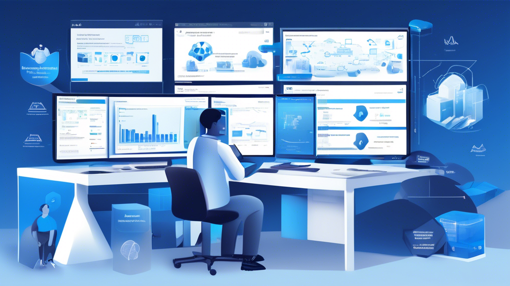 Create a high-quality, detailed illustration showing the implementation and best practices for optimizing productivity with Azure Virtual Desktop. The image should feature a step-by-step guide to implementing Azure Virtual Desktop, complete with graphical representations of each step, such as setting up virtual machines, configuring networks, and setting up user access. Include visual elements such as charts, graphs, and icons that demonstrate best practices for managing and optimizing performance. Additionally, depict real-life examples of successful implementations with noticeable productivity gains, represented through satisfied users and increased efficiency metrics.