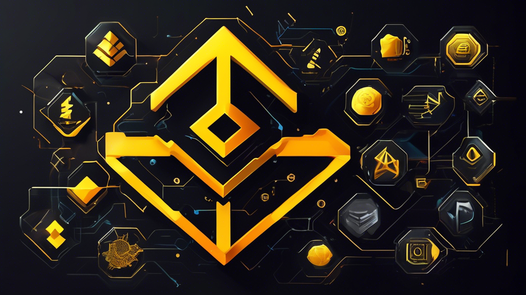 Create an image that showcases the various functionalities and services of Binance Crypto. The scene should include digital representations of a diverse range of cryptocurrencies, advanced trading tools like charts, graphs, and indicators, and educational resources such as open books or a chalkboard. The backdrop could feature the Binance logo prominently. The overall vibe should be high-tech and user-friendly, encompassing the essence of an innovative financial platform.