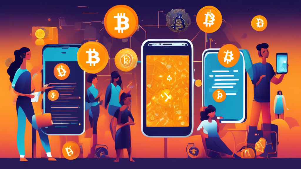Prompt for DALL-E: Create an image depicting the advantages of cryptocurrency for the unbanked and underbanked populations. Show a vibrant, diverse community of people using mobile phones and computers to access crypto services. Highlight reduced transaction costs with symbols of lower fees, increased accessibility through widespread internet and mobile coverage, and enhanced security with visual elements such as digital locks and blockchain graphics. The setting should be colorful and inclusive, demonstrating a digital connection transforming everyday life in remote or underserved regions.
