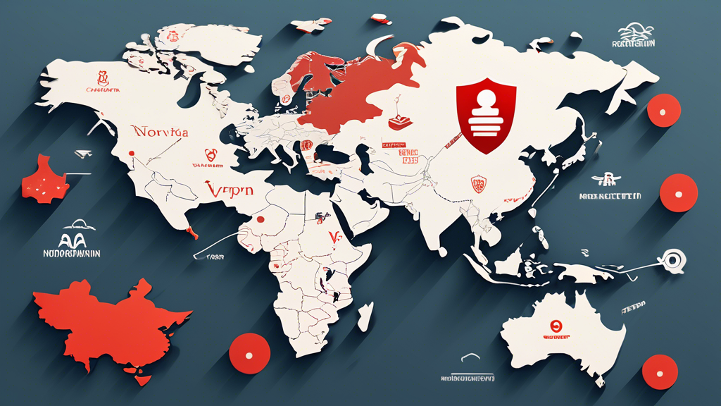 Create an image that showcases the top VPNs usable in China, represented by their logos (ExpressVPN, NordVPN, Surfshark, VyprVPN) seamlessly integrated into a map of China. The map should illustrate connectivity and secure lines extending from China to various continents, symbolizing unrestricted and secure internet access. The background should subtly depict elements of the Great Firewall, blending technology with cultural elements like the Great Wall of China. The overall mood should convey security, reliability, and freedom of information.