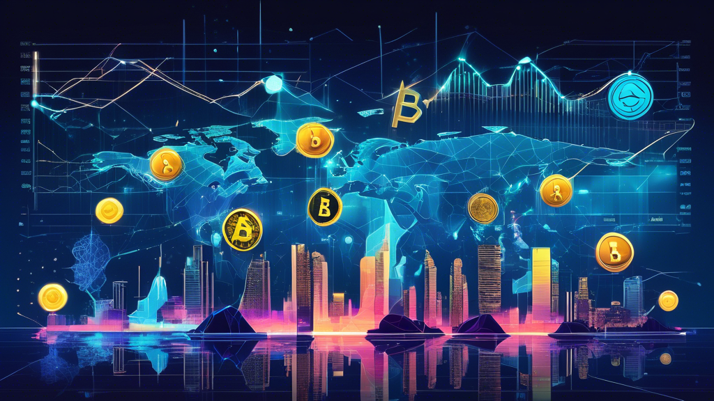 Create an image that portrays a modern digital landscape featuring multiple cryptocurrency exchanges, each represented by their logos (Binance, Coinbase, Kraken, etc.). The setting should be futuristic with high-tech elements, showing dynamic graphs and charts in the background to signify trading activity. The exchanges should be highlighted to indicate they are the top crypto exchanges of 2023. Add visual elements like secure locks and diverse currency symbols to emphasize security and variety.