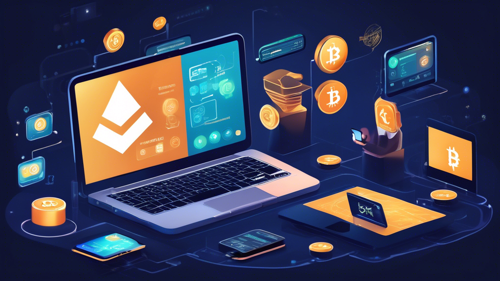 Create an image that depicts a user selecting the right cryptocurrency exchange platform for their needs. The scene shows a variety of devices (laptop, tablet, smartphone) displaying different crypto exchange platforms
