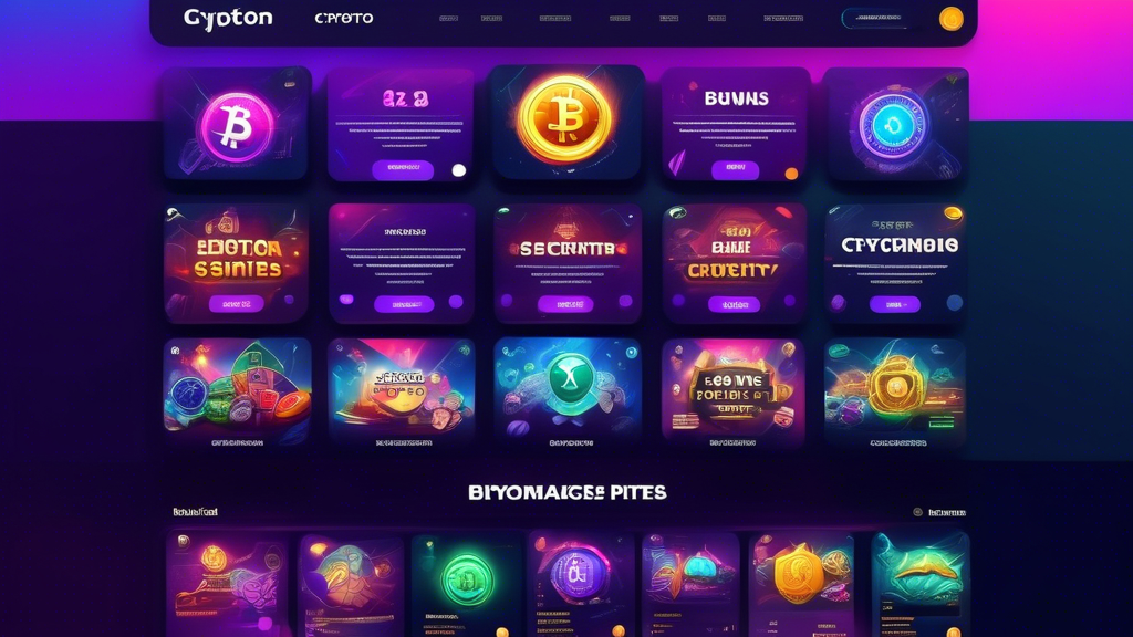 An inviting, modern digital interface showcasing a selection of top crypto casino sites. Include vivid icons of cryptocurrencies like Bitcoin, Ethereum, and Litecoin. Highlight the unique features of each site with labeled sections, showing aspects such as 