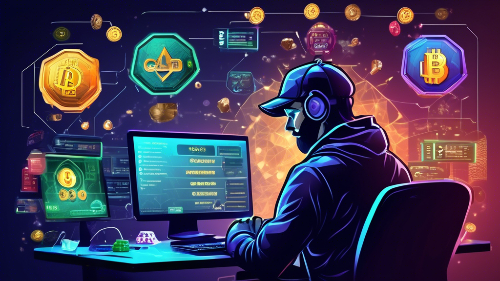 Create an image that shows a person comfortably seated at a computer desk, engrossed in research about various crypto casinos. On the computer screen, highlight a comparison chart featuring different crypto casino logos, with columns for factors to consider like game variety, security, bonuses, and customer support. Surrounding the desk, include elements that symbolize security like a padlock, and elements symbolizing decision-making like checkmark icons or a magnifying glass. Ensure to convey an atmosphere of thorough research and informed decision-making.