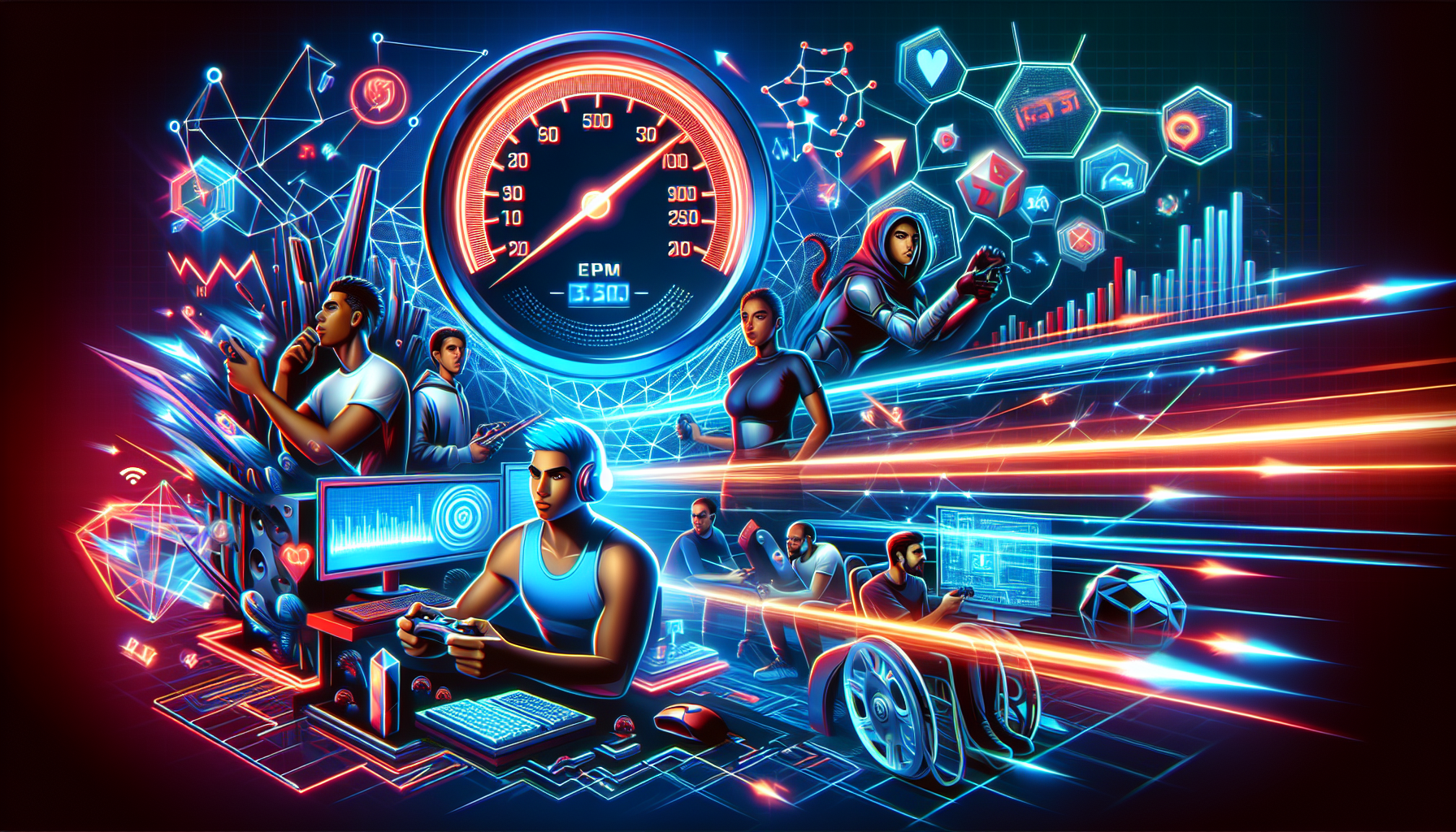 Create an image that emphasizes the optimization and performance enhancements brought by using a strong VPN. Capture a dynamic and futuristic visual with elements like speedometers showing optimized internet speed, a clear and fast data transmission line bypassing traditional throttling, and gamers enjoying their activity with no lag. Include a sleek and powerful virtual private network (VPN) interface to highlight the benefits in gaming and secure downloading.

Keyword: strong vpn.