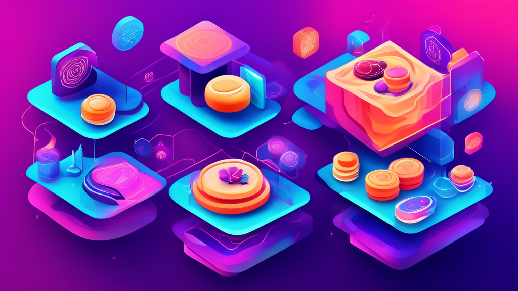 Create an image that portrays the leading decentralized exchange platforms such as Uniswap, SushiSwap, and PancakeSwap. Use visual elements that represent blockchain technology and smart contracts. Illustrate the logos of these platforms in a vibrant, user-friendly interface, showing their interconnectivity through sleek, modern lines and digital motifs. The background can feature abstract designs symbolizing security and decentralized networks.