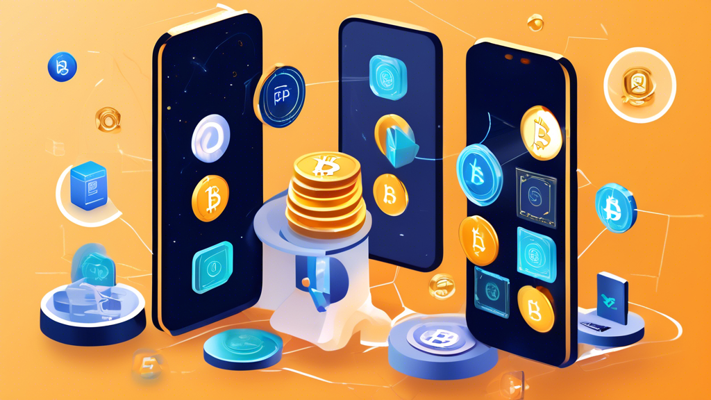 Create an image illustrating the concept of earning free crypto instantly without a deposit. Feature a smartphone in the center with the screens showing popular crypto platforms such as Coinbase, Binance, and Crypto.com. Surround the phone with visual icons of Bitcoin, Ethereum, and other cryptocurrencies floating around. Include a 