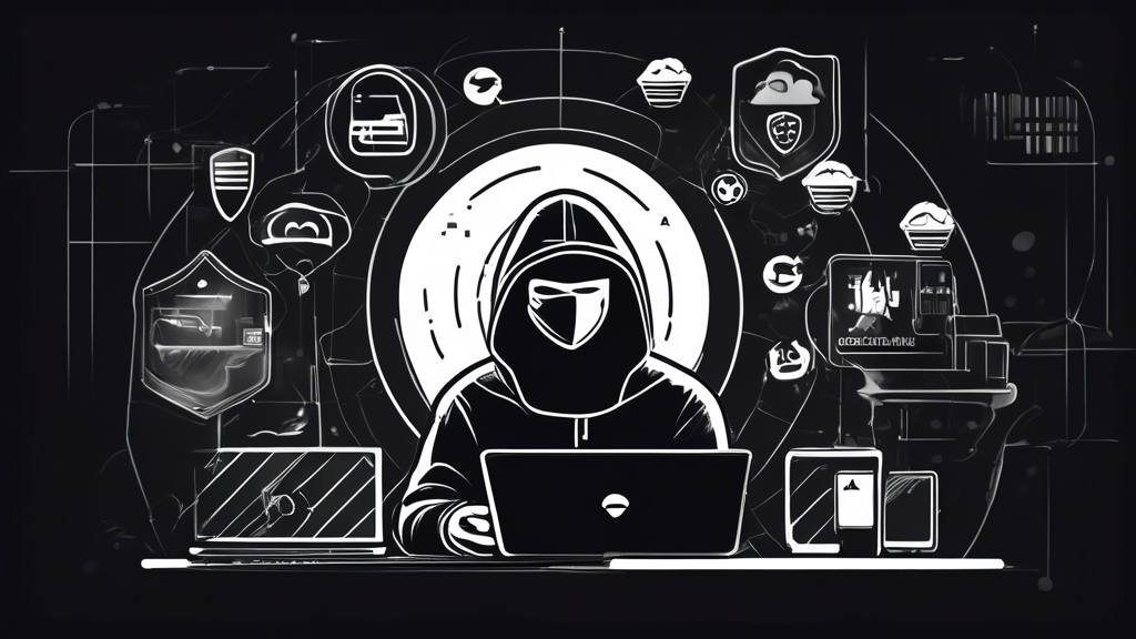 A digital illustration showing various applications of Bitdefender VPN: a user browsing anonymously with a mask icon for privacy, accessing geographically restricted content like a streaming service with location markers, and using a laptop safely in a public café with a Wi-Fi symbol and a shield icon representing protection from hackers.