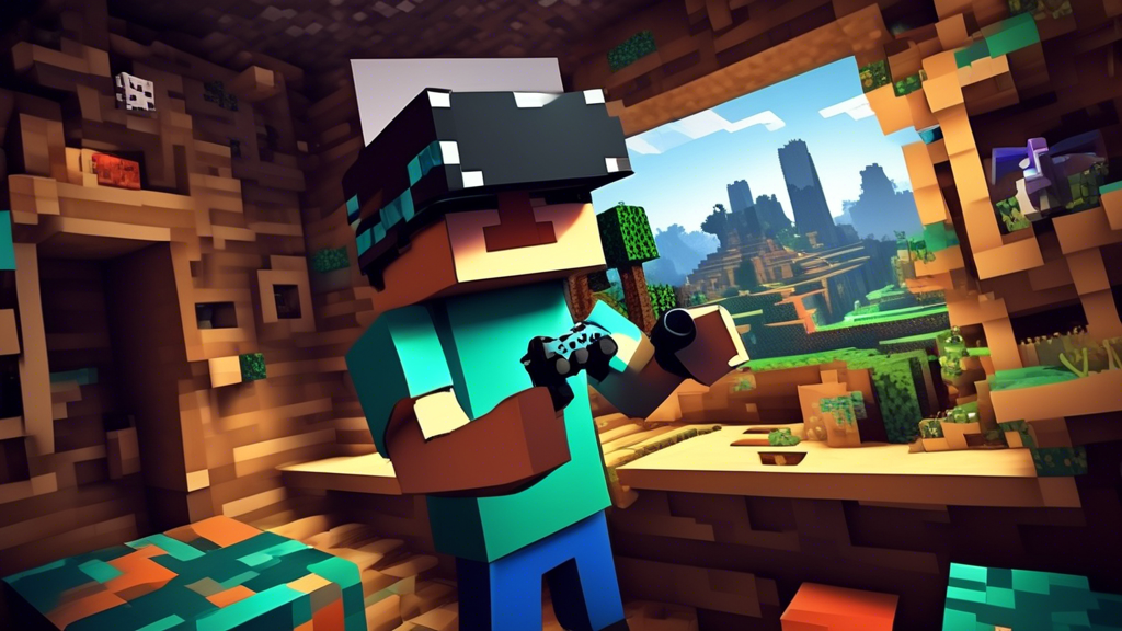 **DALL-E Prompt:** Create an image of a gamer playing Minecraft in virtual reality on a PS4. The gamer is fully immersed, wearing a VR headset and using a PS4 controller. In the background, the Minecraft world is vividly displayed, with complex structures, landscapes, and creatures. The player seems to be navigating and building in VR mode, showcasing the advanced settings and multiplayer experience. Include visual elements that highlight the enhanced VR experience, such as a user interface display, virtual hands, and dynamic in-game environments.