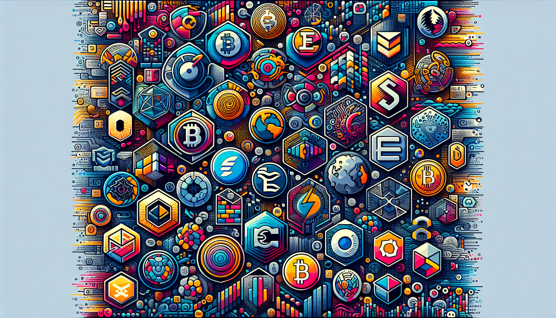 Prompt for DALL-E:

Create a detailed and vibrant digital illustration showcasing a diverse collection of the top 100 cryptocurrencies. Each cryptocurrency should be represented by its unique logo, arranged neatly in a grid format. Include additional visual elements such as brief text descriptions, highlighting unique features and use cases. The background should hint at technological innovation and emerging trends, incorporating futuristic design elements like blockchain networks, data charts, and digital waves. Make sure the overall aesthetic is modern and engaging, reflecting the dynamic nature of the cryptocurrency space.