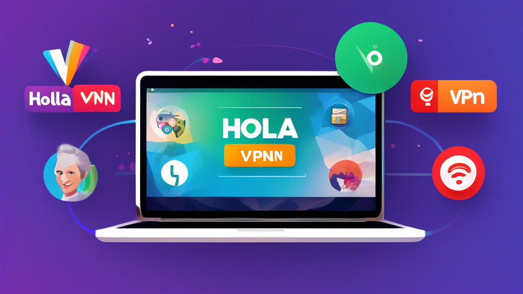 Create an image that showcases the advantages of Hola VPN: A bright, friendly user interface displayed on a laptop and smartphone, highlighting its ease of installation. Surround this with visual elements representing free usage, such as a dollar sign crossed out or a free stamp, and icons of popular streaming services like Netflix, Hulu, and BBC iPlayer to signify access to global content. Include a globe with digital connections spreading out to emphasize the worldwide access capability.