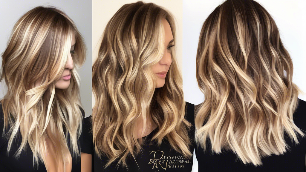 Create an image showcasing a variety of chic hairstyles featuring blonde and brown foiled hair. Include examples of balayage and ombré effects seamlessly blending these colors, highlighting the difference between the two techniques. Display sleek straight hair, soft curls, as well as elegant styles with both highlights and lowlights. Ensure the image illustrates various hair lengths and textures, demonstrating the versatility and beauty of these foiling techniques on blonde and brown hair.