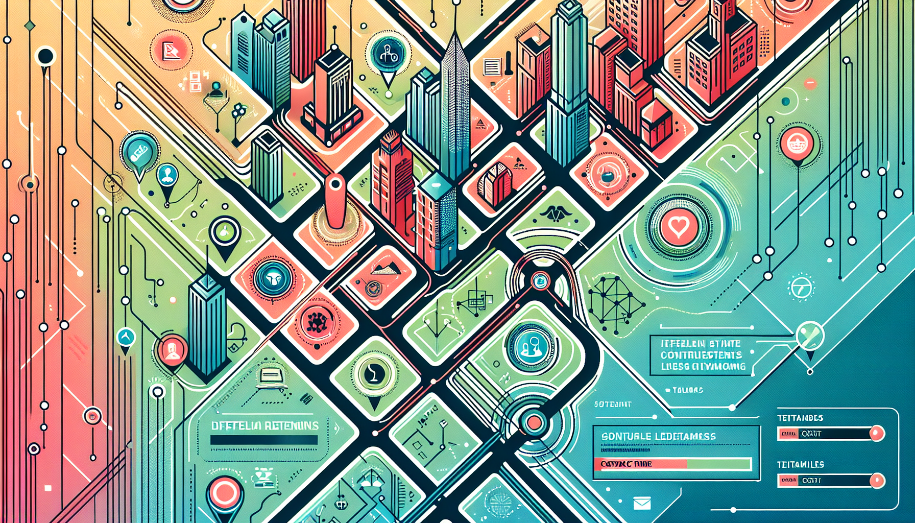 Digital artwork of an elegant city street map, creatively highlighting several prestigious law firms specializing in slip and fall cases with highlighted paths connecting them, each path punctuated by icons representing legal achievements and testimonials, incorporating subtle contact details and digital links around the map