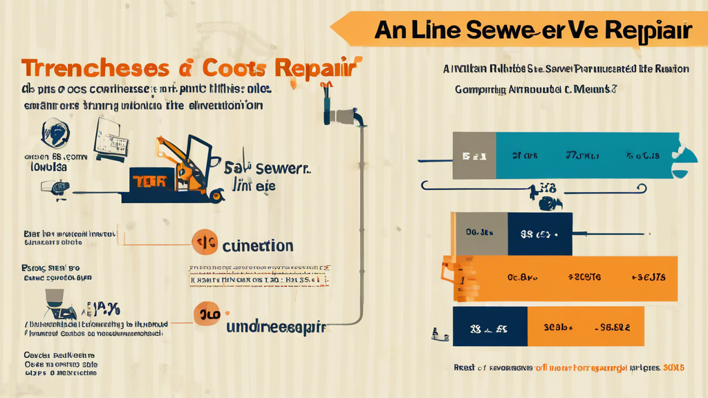DALL-E prompt for an image related to outline point #3:

An infographic comparing the costs of trenchless sewer line repair methods versus traditional excavation, showing dollar amounts, bar graphs, and icons representing different repair techniques, with a house and underground pipes in the background.