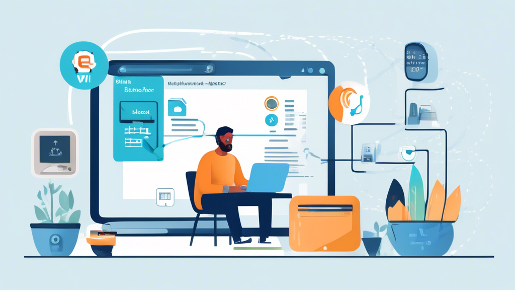 Create an image that features a modern digital workspace, highlighting three main elements of device security: a laptop with a notification for Software Update, antivirus and anti-malware software icons visible on the desktop, and a person configuring network settings on a Wi-Fi router. The surroundings should emphasize a secure home environment, with subtle details like a locked door in the background, to signify the importance of securing one’s home network. Make sure the image feels welcoming yet professional, reflecting the importance of data privacy online.