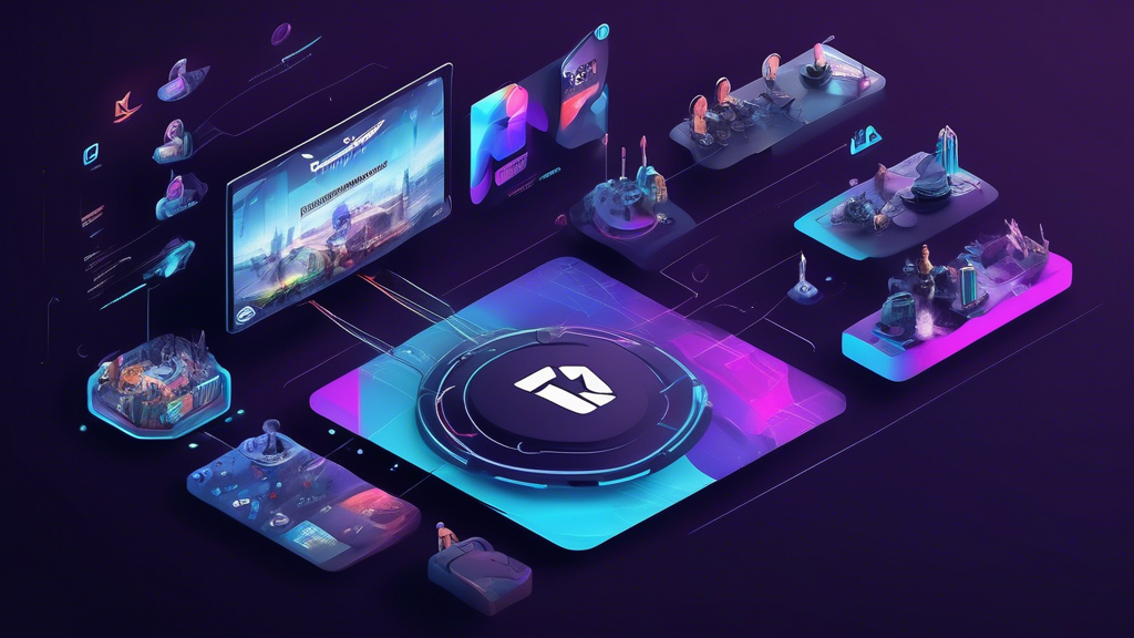 Create an image showcasing the future of FaZeClan, illustrating their strategic ventures and new horizons, with a backdrop of futuristic gaming setups and state-of-the-art technology. Include elements like social media icons and streaming platforms to highlight their influence in content creation. Integrate visual representations of potential growth trajectories, like ascending graphs or upward arrows, to emphasize their predicted industry influence. Keywords: FaZeClan, future, innovation, technology, social media, content creation, growth.