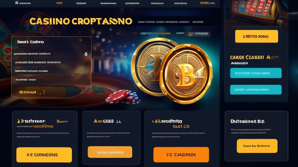 Create a detailed image showing a comparison review of the best online casinos supporting cryptocurrency. The image should feature a sleek and modern user interface with three columns, each dedicated to Casino A, Casino B, and Casino C. Each column should highlight key features, benefits, unique selling points, and user reviews or ratings. Use graphical elements like stars for ratings, icons for features (such as fast transactions, high security, and various bonuses), and a mix of text and images to provide a comprehensive overview. The design should be engaging and easy to read, attracting viewers interested in online casinos with crypto options.
