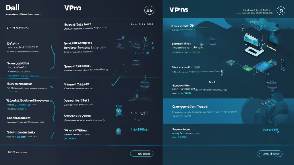 Prompt for DALL-E:

Create a high-quality illustration that showcases a visual comparison of the top 5 VPNs of 2023. The image should include side-by-side laptop screens displaying different VPN interfaces. Each screen should highlight key features like encryption standards, server locations, and speed tests. Additionally, incorporate elements like price tags and user rating stars to emphasize the comparisons. The background should be tech-themed, with subtle graphics of secure connections and digital locks to symbolize online privacy and security.
